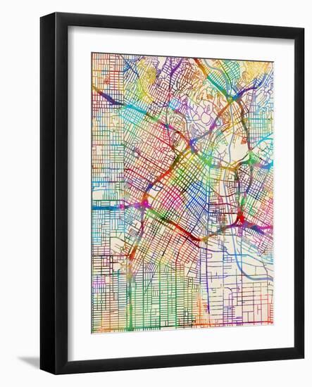 Los Angeles City Street Map-Michael Tompsett-Framed Art Print