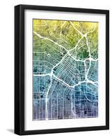 Los Angeles City Street Map-Michael Tompsett-Framed Art Print