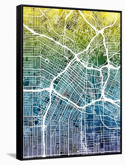 Los Angeles City Street Map-Michael Tompsett-Framed Stretched Canvas