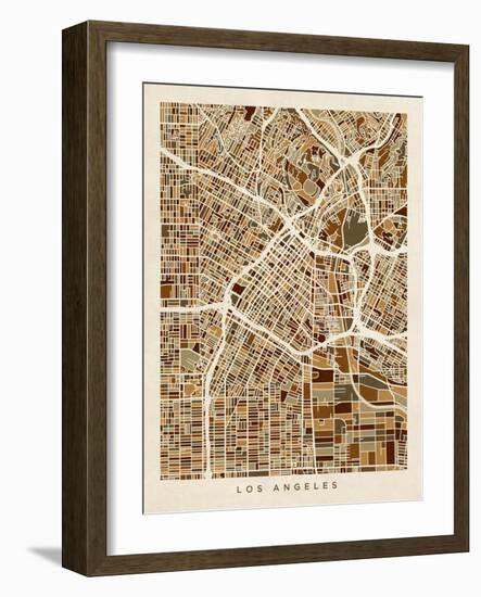 Los Angeles City Street Map-Michael Tompsett-Framed Art Print