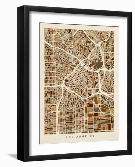 Los Angeles City Street Map-Michael Tompsett-Framed Art Print