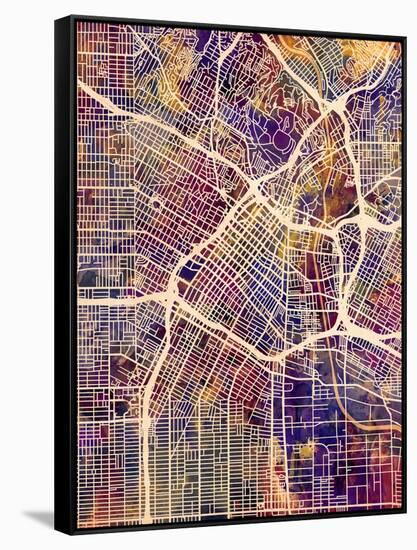 Los Angeles City Street Map-Michael Tompsett-Framed Stretched Canvas