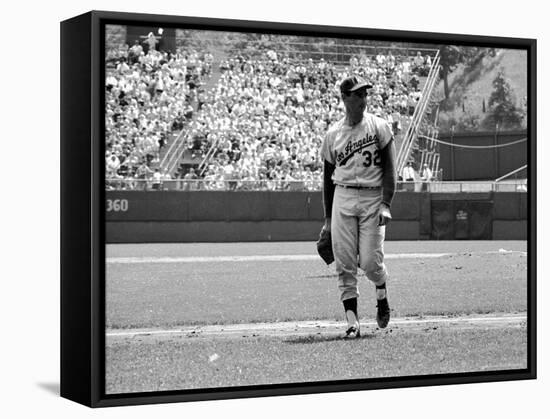 Los Angeles Dodgers Pitcher Sandy Koufax Taking the Field During Game Against the Milwaukee Braves-Robert W^ Kelley-Framed Stretched Canvas
