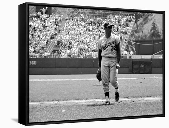 Los Angeles Dodgers Pitcher Sandy Koufax Taking the Field During Game Against the Milwaukee Braves-Robert W^ Kelley-Framed Stretched Canvas