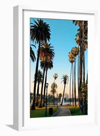 Los Angeles Downtown Park View with Palm Trees.-Songquan Deng-Framed Photographic Print