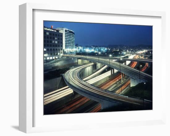 Los Angeles Freeway Evening Long Exposure, 1959-Ralph Crane-Framed Photographic Print