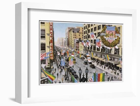 Los Angeles: Main Street Decked Out in Flags in Honour of the Olympic Games-null-Framed Photographic Print