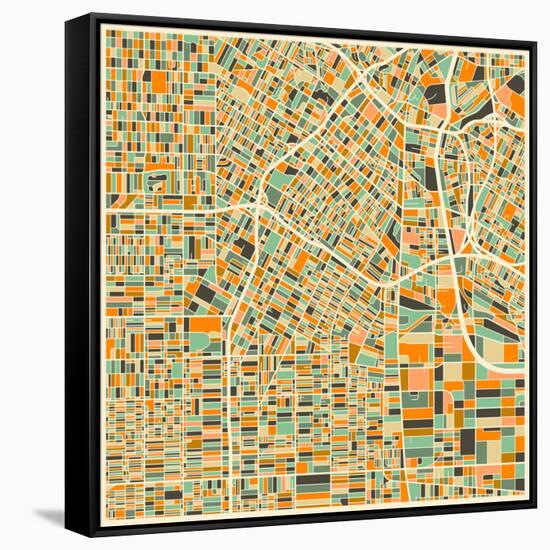 Los Angeles Map-Jazzberry Blue-Framed Stretched Canvas