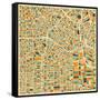 Los Angeles Map-Jazzberry Blue-Framed Stretched Canvas