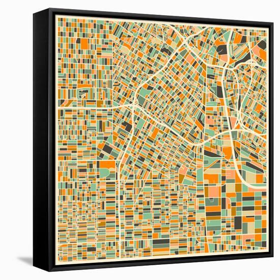 Los Angeles Map-Jazzberry Blue-Framed Stretched Canvas