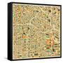 Los Angeles Map-Jazzberry Blue-Framed Stretched Canvas