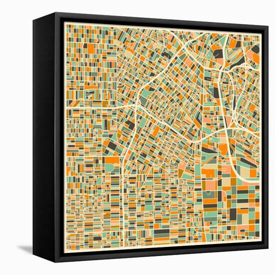 Los Angeles Map-Jazzberry Blue-Framed Stretched Canvas