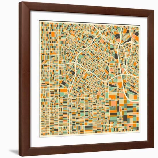 Los Angeles Map-Jazzberry Blue-Framed Art Print