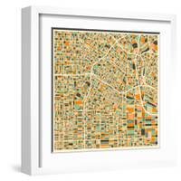 Los Angeles Map-Jazzberry Blue-Framed Art Print