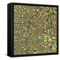 Los Angeles Map-Jazzberry Blue-Framed Stretched Canvas