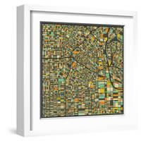 Los Angeles Map-Jazzberry Blue-Framed Art Print