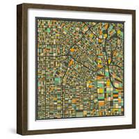 Los Angeles Map-Jazzberry Blue-Framed Art Print