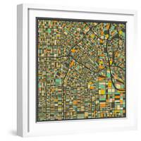 Los Angeles Map-Jazzberry Blue-Framed Art Print