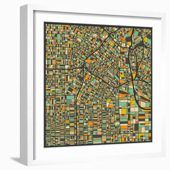 Los Angeles Map-Jazzberry Blue-Framed Art Print