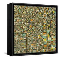 Los Angeles Map-Jazzberry Blue-Framed Stretched Canvas