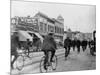 Los Angeles Police Officers Bicycling Past Broadway Storefronts-null-Mounted Photographic Print
