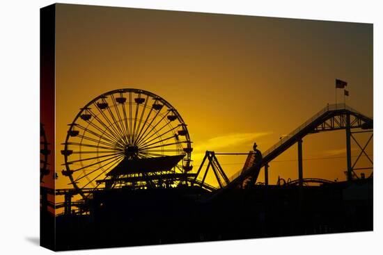 Los Angeles, Santa Monica, Ferris Wheel and Roller Coaster at Sunset-David Wall-Stretched Canvas