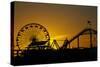 Los Angeles, Santa Monica, Ferris Wheel and Roller Coaster at Sunset-David Wall-Stretched Canvas