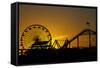 Los Angeles, Santa Monica, Ferris Wheel and Roller Coaster at Sunset-David Wall-Framed Stretched Canvas