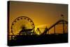 Los Angeles, Santa Monica, Ferris Wheel and Roller Coaster at Sunset-David Wall-Stretched Canvas