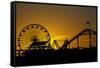 Los Angeles, Santa Monica, Ferris Wheel and Roller Coaster at Sunset-David Wall-Framed Stretched Canvas