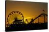 Los Angeles, Santa Monica, Ferris Wheel and Roller Coaster at Sunset-David Wall-Stretched Canvas