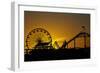 Los Angeles, Santa Monica, Ferris Wheel and Roller Coaster at Sunset-David Wall-Framed Photographic Print