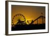 Los Angeles, Santa Monica, Ferris Wheel and Roller Coaster at Sunset-David Wall-Framed Photographic Print