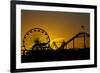 Los Angeles, Santa Monica, Ferris Wheel and Roller Coaster at Sunset-David Wall-Framed Photographic Print