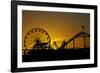 Los Angeles, Santa Monica, Ferris Wheel and Roller Coaster at Sunset-David Wall-Framed Photographic Print