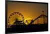 Los Angeles, Santa Monica, Ferris Wheel and Roller Coaster at Sunset-David Wall-Framed Photographic Print