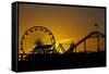 Los Angeles, Santa Monica, Ferris Wheel and Roller Coaster at Sunset-David Wall-Framed Stretched Canvas