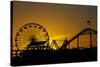 Los Angeles, Santa Monica, Ferris Wheel and Roller Coaster at Sunset-David Wall-Stretched Canvas