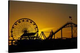 Los Angeles, Santa Monica, Ferris Wheel and Roller Coaster at Sunset-David Wall-Stretched Canvas