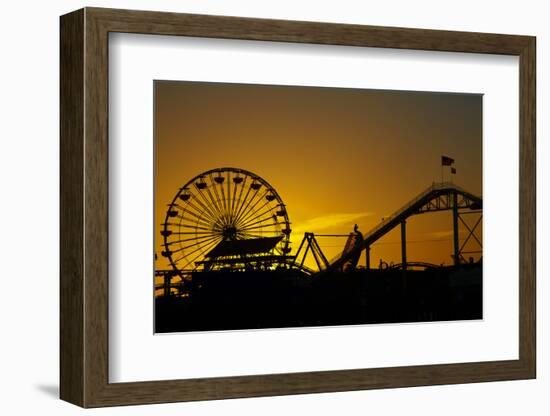 Los Angeles, Santa Monica, Ferris Wheel and Roller Coaster at Sunset-David Wall-Framed Photographic Print