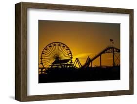 Los Angeles, Santa Monica, Ferris Wheel and Roller Coaster at Sunset-David Wall-Framed Photographic Print