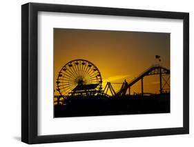 Los Angeles, Santa Monica, Ferris Wheel and Roller Coaster at Sunset-David Wall-Framed Photographic Print