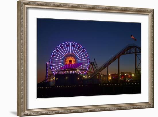 Los Angeles, Santa Monica, Ferris Wheel and Roller Coaster-David Wall-Framed Photographic Print