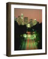 Los Angeles Skyline and Freeway, Illuminated at Night, California, USA-Howell Michael-Framed Photographic Print