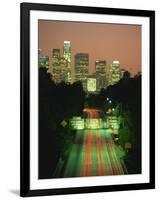 Los Angeles Skyline and Freeway, Illuminated at Night, California, USA-Howell Michael-Framed Photographic Print