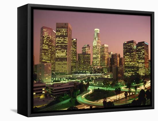 Los Angeles Skyline and Freeways, Illuminated at Night, California, USA-Howell Michael-Framed Stretched Canvas