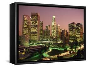 Los Angeles Skyline and Freeways, Illuminated at Night, California, USA-Howell Michael-Framed Stretched Canvas