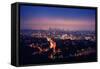 Los Angeles Skyline at Night, View from Hollywood Hills towards 101 Freeway and Downtown.-logoboom-Framed Stretched Canvas