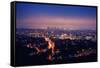 Los Angeles Skyline at Night, View from Hollywood Hills towards 101 Freeway and Downtown.-logoboom-Framed Stretched Canvas