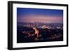 Los Angeles Skyline at Night, View from Hollywood Hills towards 101 Freeway and Downtown.-logoboom-Framed Photographic Print